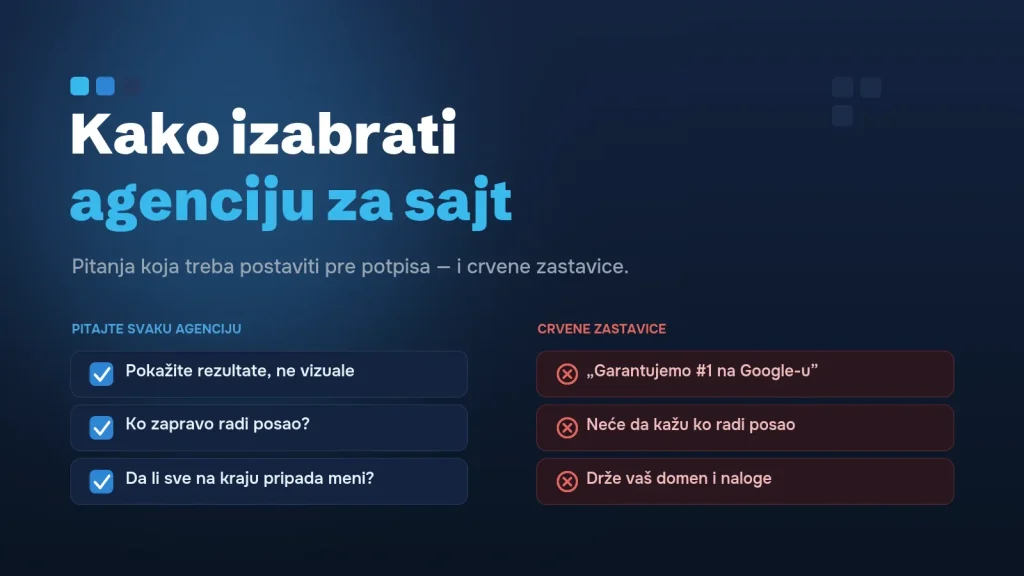 Pitanja koja treba postaviti agenciji za izradu sajta i crvene zastavice koje treba izbegavati