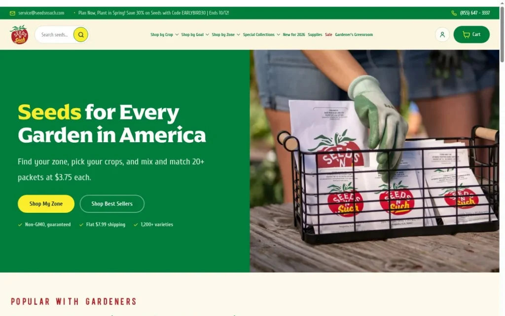 Seeds 'n Such homepage after the redesign