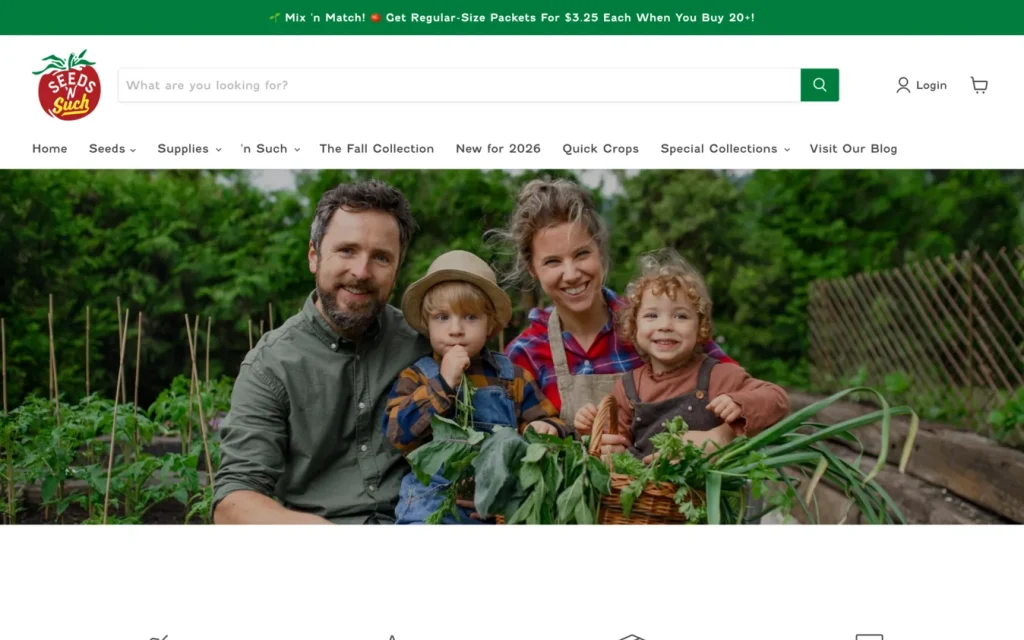 Seeds 'n Such homepage before the redesign