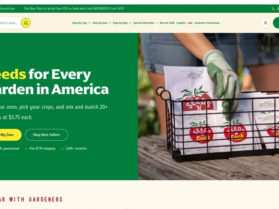 Seeds 'n Such Shopify storefront with crop, goal and zone shopping paths